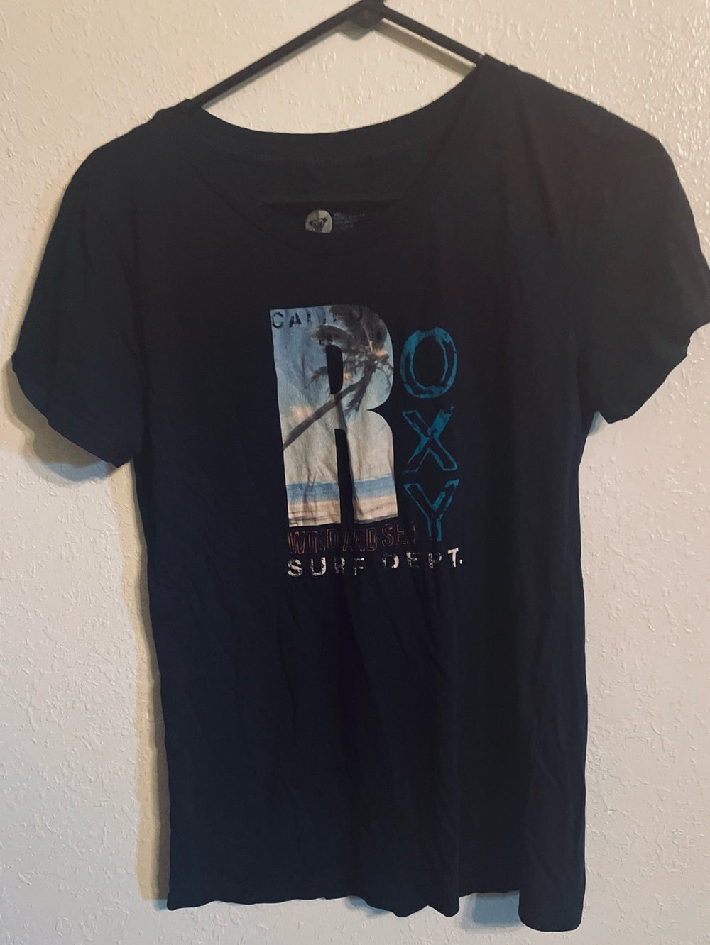 Roxy Black Short-Sleeve Surf Logo Tee with Teal Accent